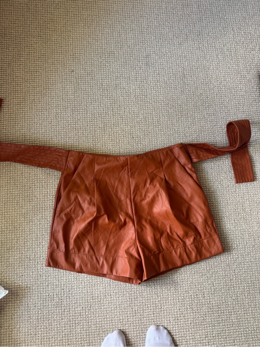 Olivers Rust High-Waist Leather Shorts with Self-Tie Belt
